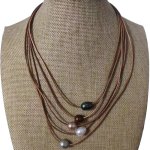 16-20 inches 5 rows 11-12 mm Coffee Leather Cord Pearl Necklace