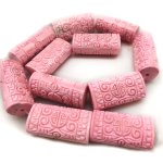 16 inches 18x32mm Pink Cuboid Floral Carved Bamboo Coral Beads Loose Strand