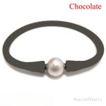 Wholesale 7 inches 10-11mm One Natural Round Pearl Chocolate Rubber Silicone Bracelet