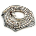 27 inches 6-7mm Multicolor Pearls Gray Leather Friendship Bracelet