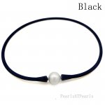 Wholesale 11-12mm Round Pearl Black Rubber Silicone Necklace