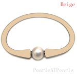 Wholesale 10-11mm One Natural Round Pearl Beige Rubber Silicone Bracelet