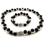 17 inches White Pearl & Facet Black Onyx Necklace Jewelry Set