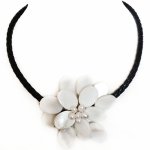 18 inches Natural Leather Single White Flower Shell Necklace