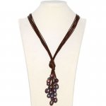 36 inches 10 Rows Brown Leather 11-12mm Brown Pearl Necklace