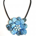 18 inches Natural Leather One Light Blue Shell Flower Necklace