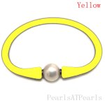 Wholesale 10-11mm One Natural Round Pearl Yellow Rubber Silicone Bracelet