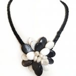 18 inches Natural Leather ne White&Black Shell Flower Necklace