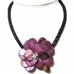18 inches Natural Leather One Purple Shell Flower Necklace