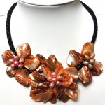 18 inches Natural Leather Three Orange Shell Flower Necklace