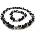 17 inches Black Pearl & Facet Black Onyx Necklace Jewelry Set