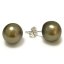 11-12mm Army Green Natural Freshwater Button Pearl Stud Earring