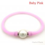 Wholesale 10-11mm One Natural Round Pearl Baby Pink Rubber Silicone Bracelet