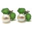 8-9mm AAA White Button Pearl Stud Earring with Jade Leaf