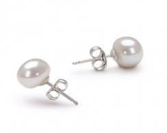 7-8mm Natural White Button Pearl Stud Earring,Sold by Pair