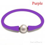 Wholesale 10-11mm One Natural Round Pearl Purple Rubber Silicone Bracelet
