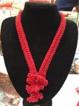 18 inches 3.5-4mm Red Round Coral Beaded Twist Knot Pendent Necklace