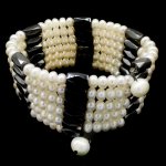 7 inches 4-5mm White Nugget Pearl Amethyst Memory Wire Bracelet