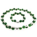 17 inches White Pearl & Facet Green Agate Necklace Jewelry Set