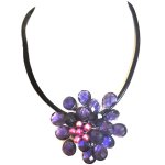 18 inches Natural Leather Single Garnet Flower Shell Necklace