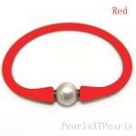 Wholesale 10-11mm One Natural Round Pearl Red Rubber Silicone Bracelet