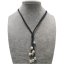 17 inches 4 Rows Black Leather Natural White Rice Pearl Necklace
