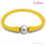 Wholesale 10-11mm One Natural Round Pearl Lemon Rubber Silicone Bracelet