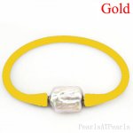 16-20mm One Natural Square Pearl Gold Rubber Silicone Bracelet