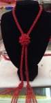 30 inches 3.5-4mm Red Round Coral Beaded Braided Long Chain Necklace