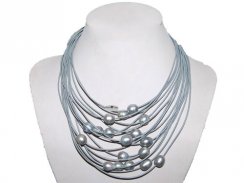 16-20 inches 15 Rows Leather Cord 11-12mm Gray Pearl Necklace