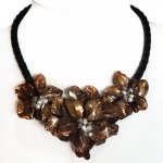 18 inches Leather Three Baroque Copper Shell Flower Necklace