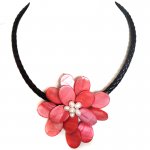 18 inches Natural Leather One Red Oval Shell Flower Necklace