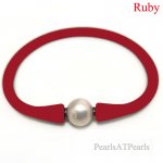 Wholesale 10-11mm One Natural Round Pearl Crimson Silicone Rubber Bracelet