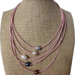 16-20 inches 5 rows 11-12 mm Baby Pink Leather Cord Pearl Necklace