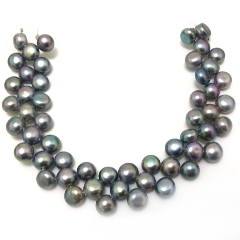 7.5 inches 7-8mm Three Rows Black Button Pearsl Loose Strand