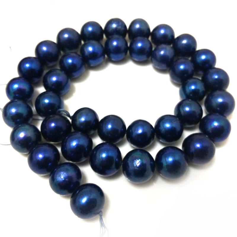 16 inches 11-12mm AA High Luster Round Blue Pearls Loose Strand