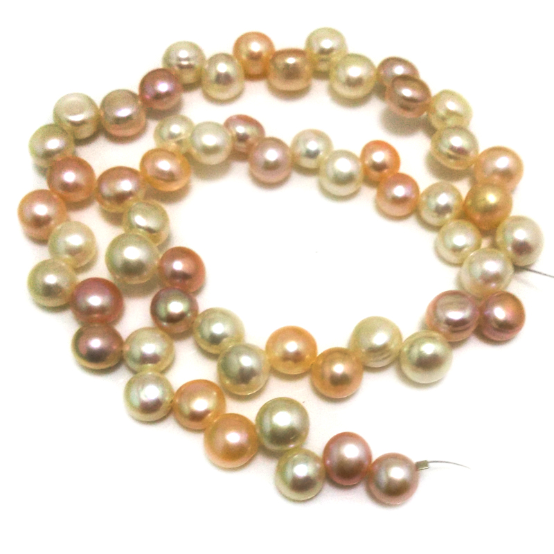 16 inches 8-9mm Side Drilled Multicolor Button Pearls Loose Strand