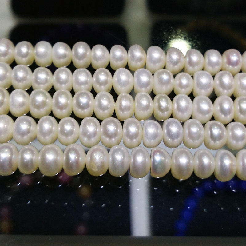16 inches 6-7mm AAA White Button Pearls Loose Strand