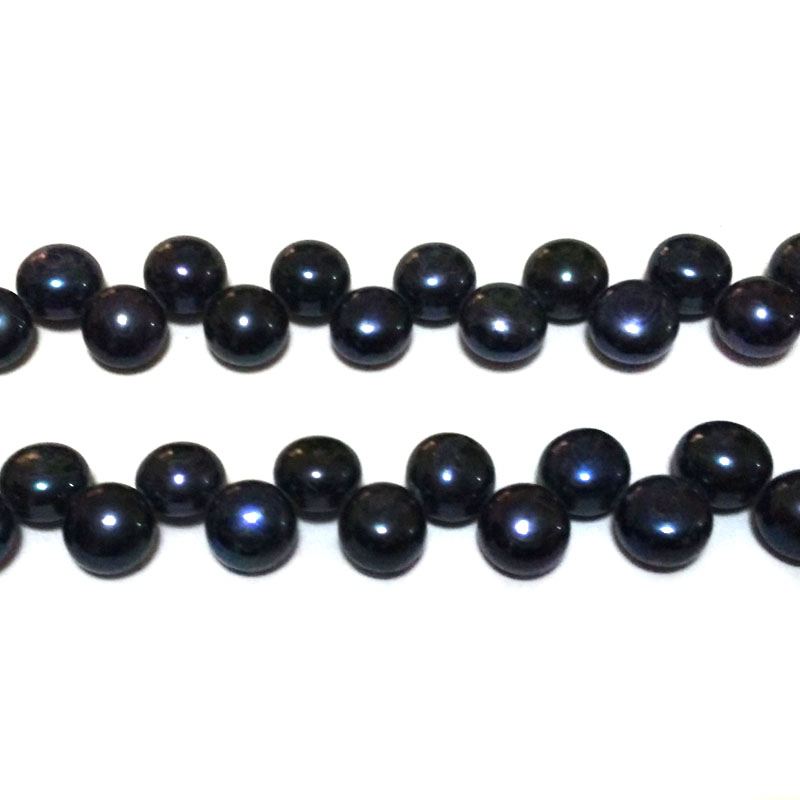 16 inches 8-9mm Black Side Drilled Button Pearls Loose Strand