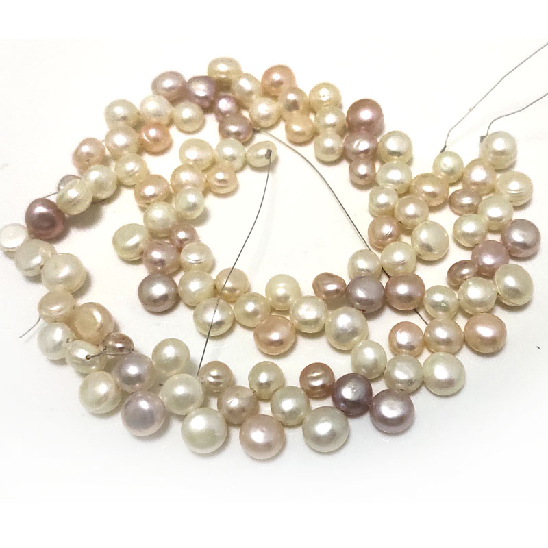 16 inches 6-9mm Three-Row High Luster Multicolor Button Pearls Loose Strand