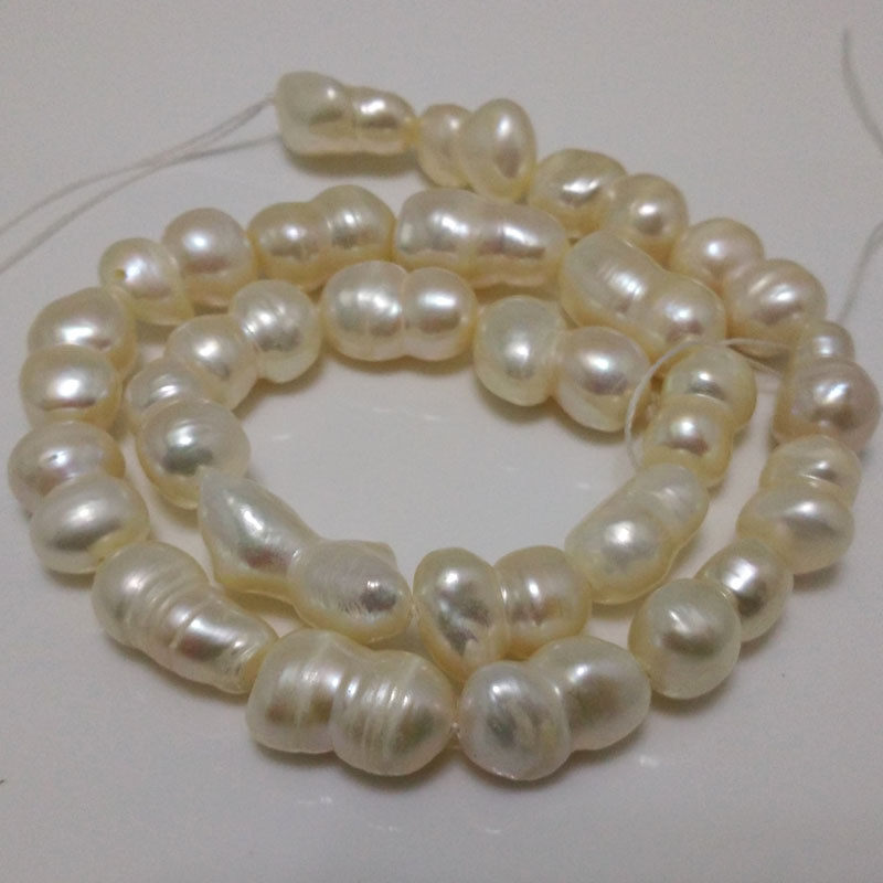 16 inches 10-11mm Natural White Peanut Shaped Baroque Pearls Loose Strand