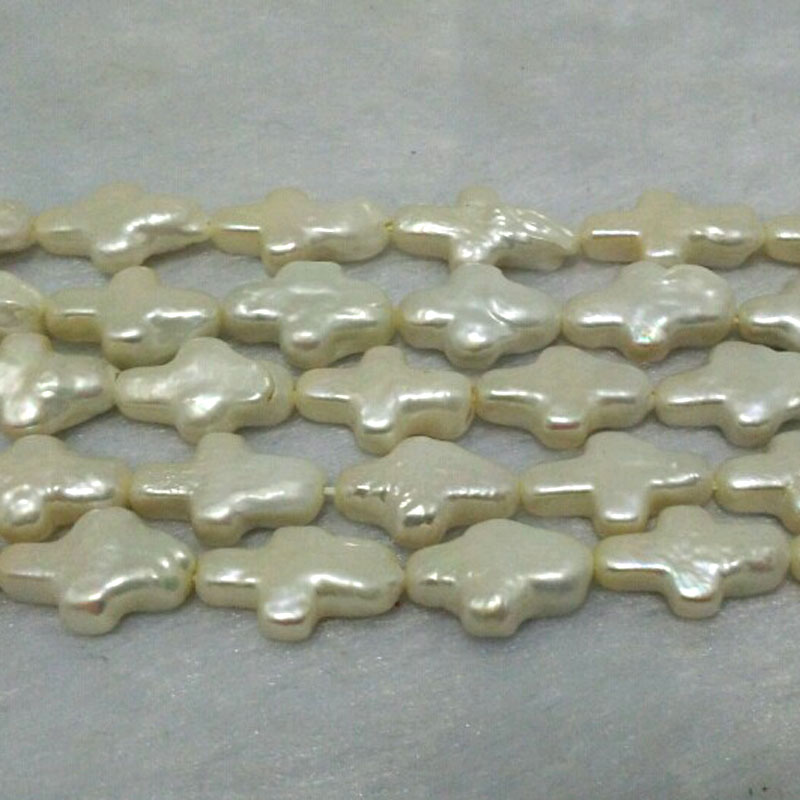 16 inches 10x16mm White Cross Shape Baroque Pearls Loose Strand