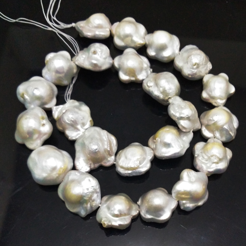 16 inches 16-17mm White Flower Shaped Baroque Pearls Loose Strand
