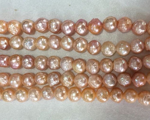 16 inches Natural Pink Round Edison Baroque Pearls Loose Strand