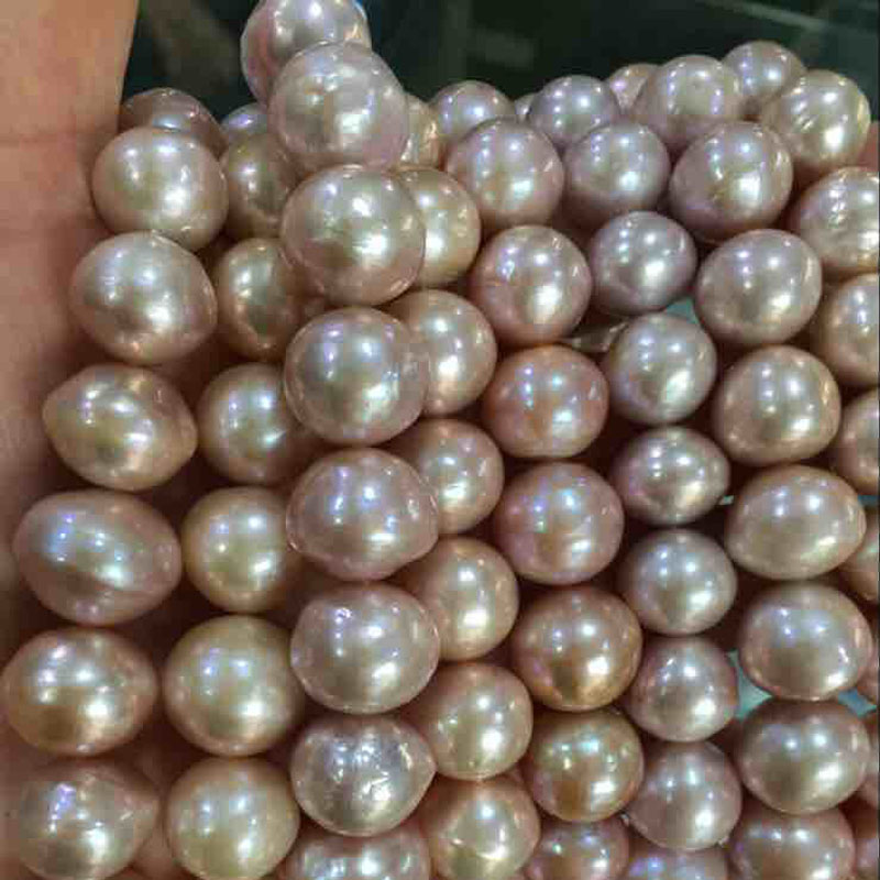 16 inches AA 11-15mm Natural Lavender Oval Nucleated Large Pearls Loose Strand