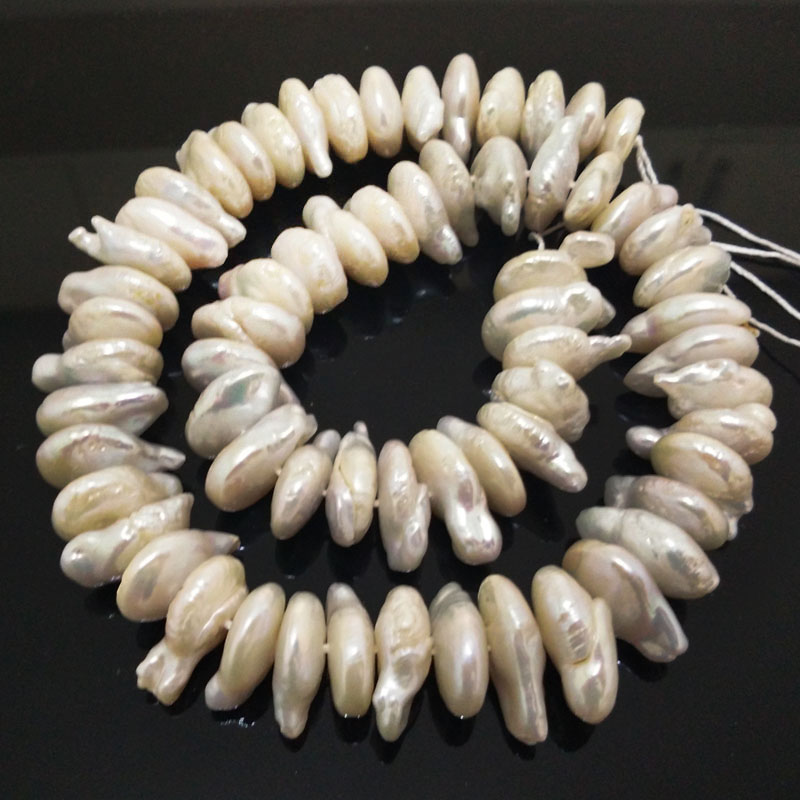 16 inches 16-20mm Natural White Center-Drilled Coin Shape Pearls Loose Strand