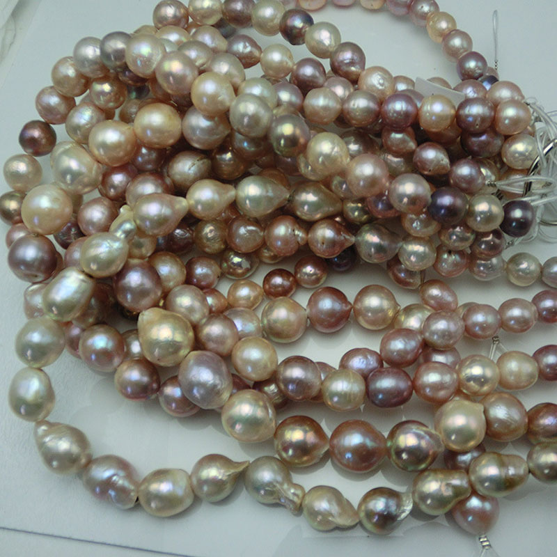 16 inches 12-15mm AAA High Luster Multicolor Baroque Pearls Loose Strand