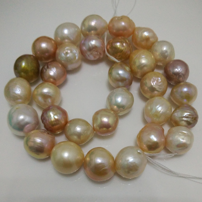 16 inches 13-14mm High Luster Multicolor Baroque Pearls Loose Strand