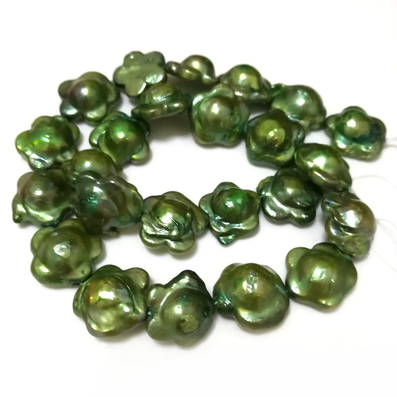16 inches 16-17mm Green Flower Shaped Baroque Pearls Loose Strand