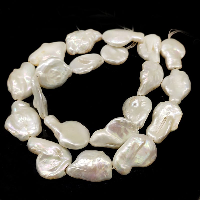16 inches 14-20mm White Flat Baroque Pearls Loose Strand